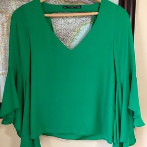 Zara- Green Bell Sleeve, Open Back, Crop Top